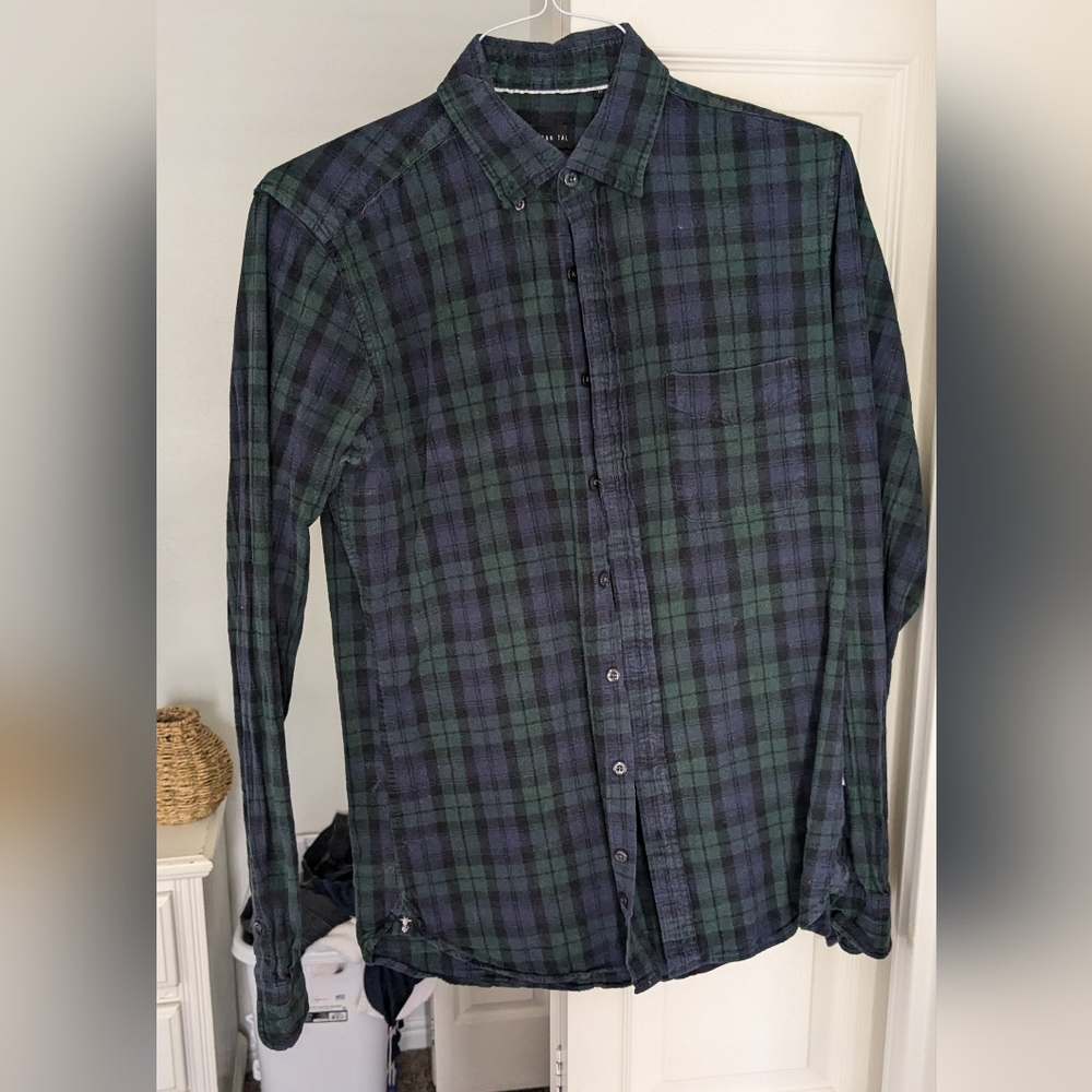 Dark Green plaid American Tall ST small tall button long sleeve shirt men's
